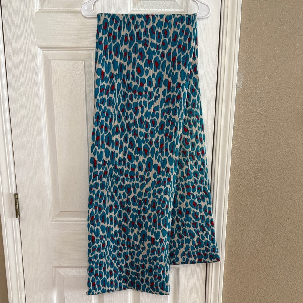 Christopher Kane Teal Leopard Print Scarf with Red Spots